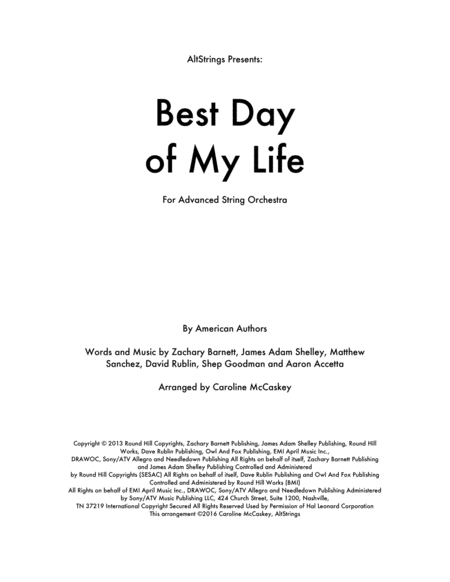 Free Sheet Music Best Day Of My Life String Orchestra