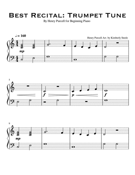 Free Sheet Music Best Recital Trumpet Tune By Henry Purcell For Beginning Piano Level 2