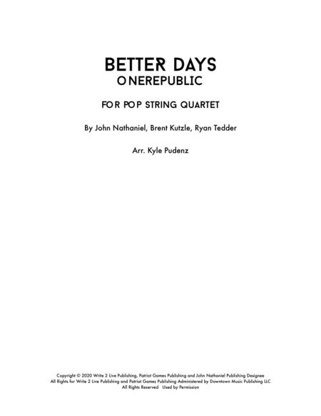 Better Days Pop String Quartet With Rhythm Section Parts Sheet Music