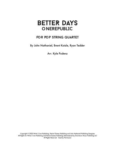 Better Days Pop String Quartet Sheet Music