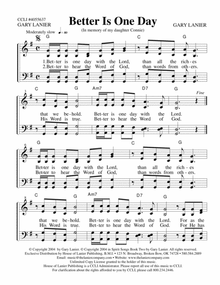 Better Is One Day Worship Hymn Sheet Sheet Music