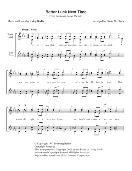 Better Luck Next Time Quartet Pricing Sheet Music