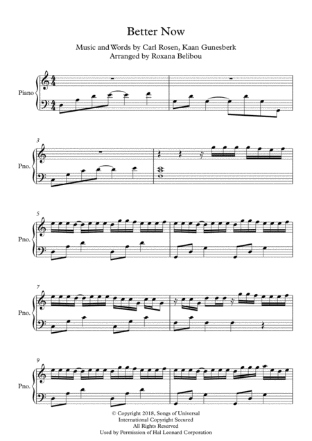 Better Now C Major By Post Malone Piano Sheet Music