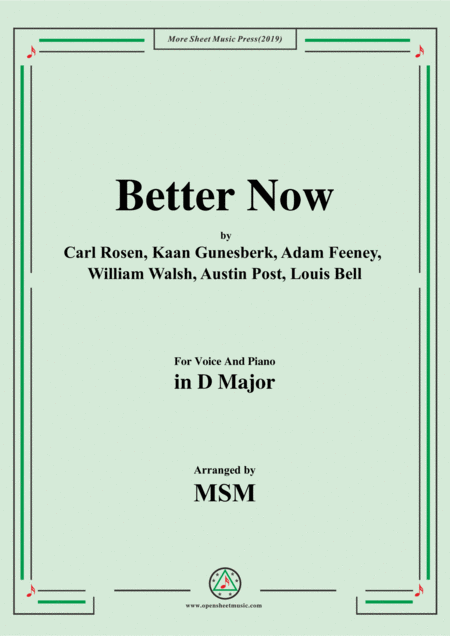 Free Sheet Music Better Now In D Major For Voice And Piano