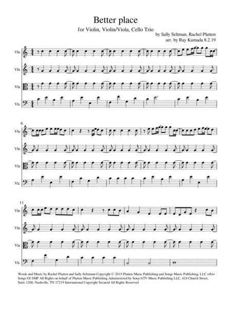 Better Place For String Trio 2 Violins Cello Or Violin Viola Cello Sheet Music