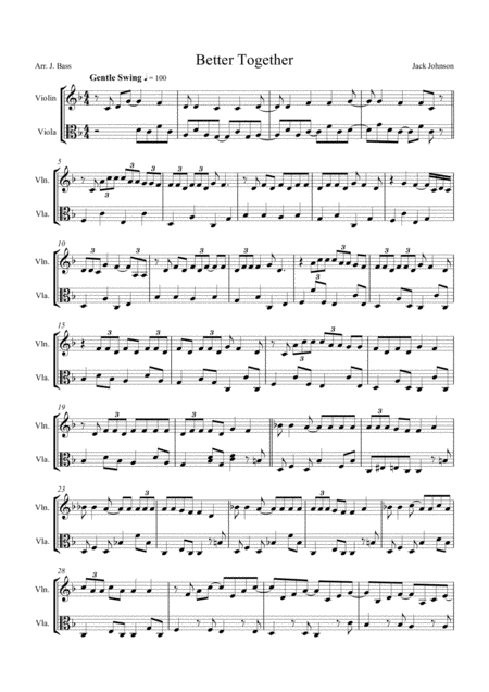 Better Together Arranged For String Duo Violin Viola Sheet Music