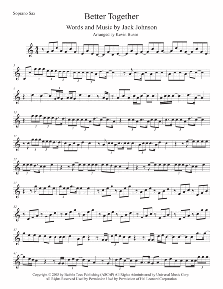 Better Together Easy Key Of C Soprano Sax Sheet Music