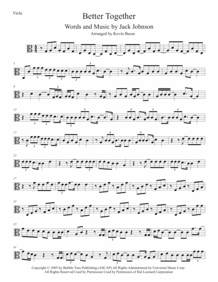 Free Sheet Music Better Together Easy Key Of C Viola