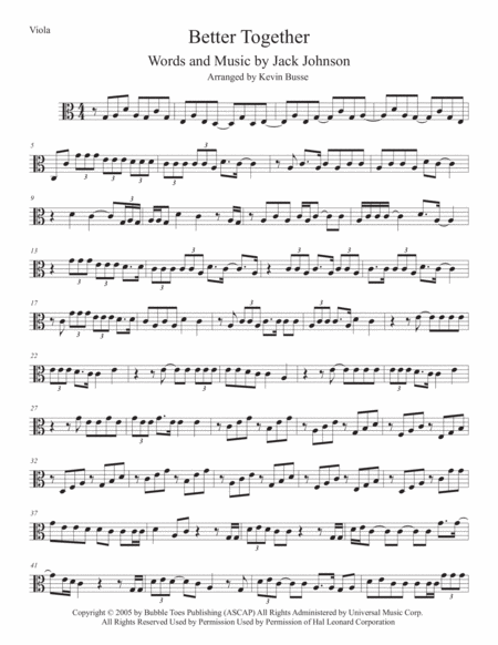 Better Together Easy Key Of C Viola Sheet Music