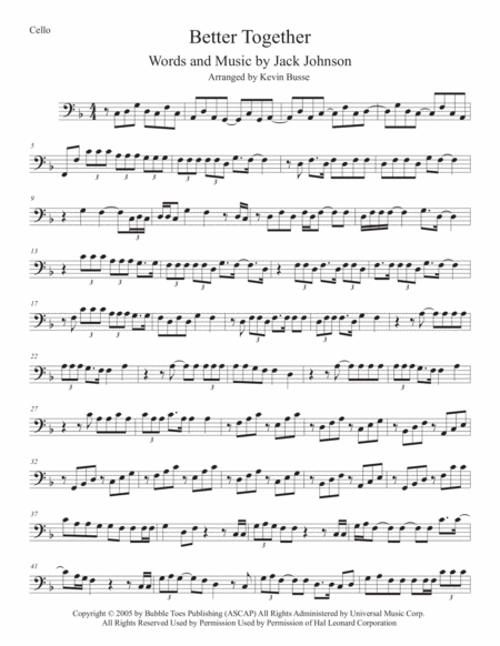 Free Sheet Music Better Together Original Key Cello