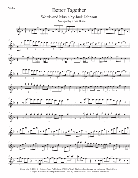 Free Sheet Music Better Together Original Key Violin