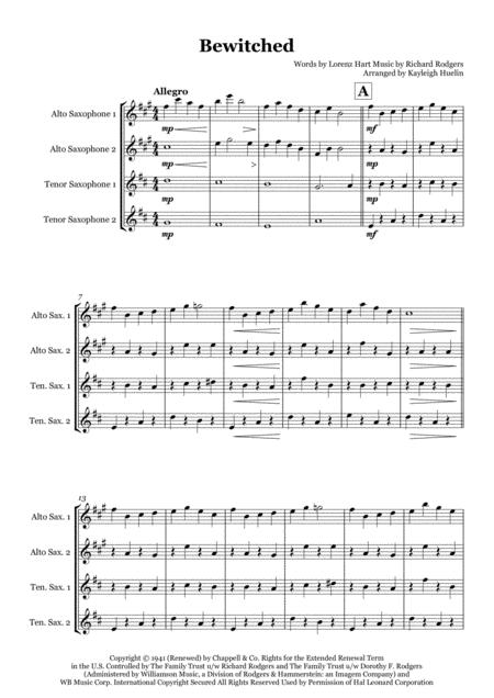 Bewitched By Rodgers And Hart Saxophone Quartet Aatt Sheet Music