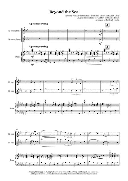 Free Sheet Music Beyond The Sea By Bobby Darin Solo Saxophone In Eb Bb With Piano