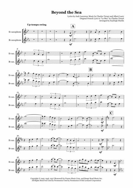 Free Sheet Music Beyond The Sea By Bobby Darin Solo Saxophone In Eb Bb
