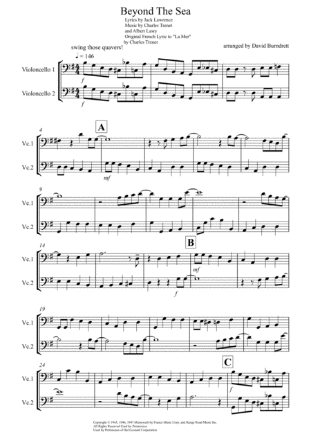 Beyond The Sea For Cello Duet Sheet Music