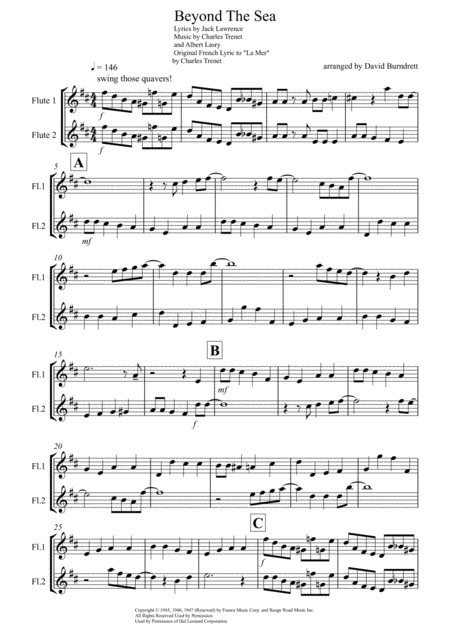 Beyond The Sea For Flute Duet Sheet Music