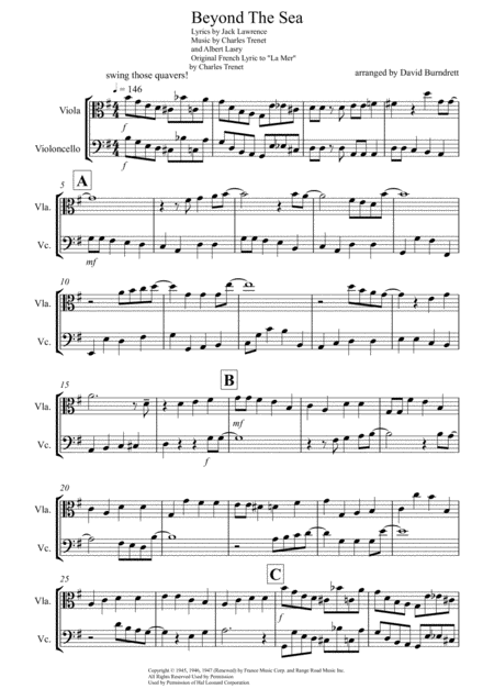 Beyond The Sea For Viola And Cello Duet Sheet Music