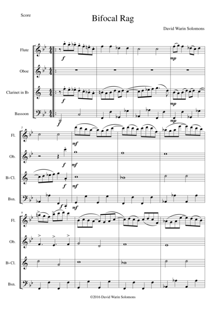 Free Sheet Music Bifocal Rag For Wind Quartet