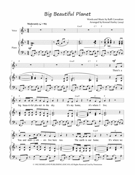 Free Sheet Music Big Beautiful Planet