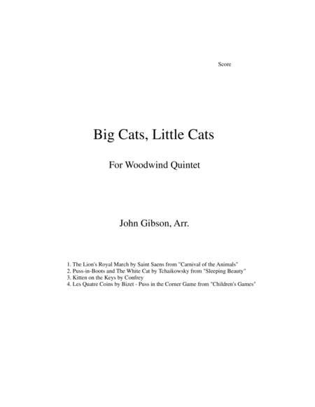 Big Cats Little Cats Cat Music For Woodwind Quintet Sheet Music