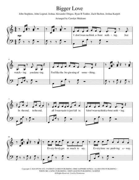 Bigger Love Intermediate Piano Sheet Music