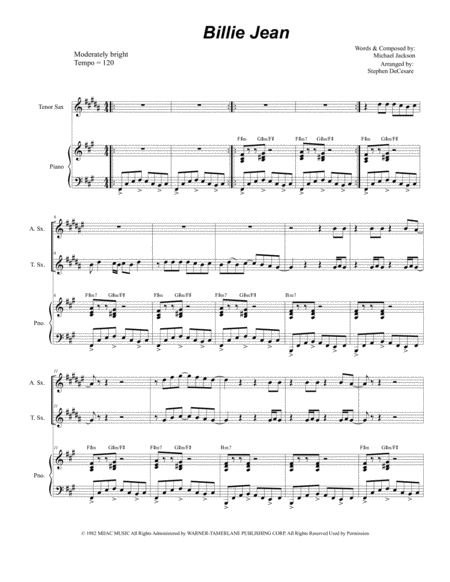 Billie Jean Duet For Alto And Tenor Saxophone Sheet Music