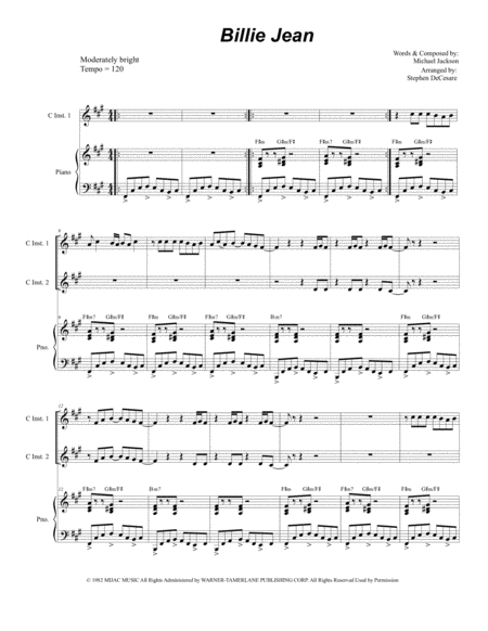 Free Sheet Music Billie Jean Duet For C Instruments