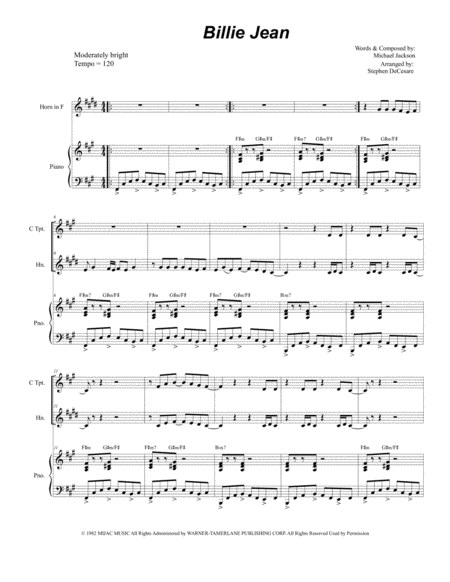 Billie Jean Duet For C Trumpet And French Horn Sheet Music