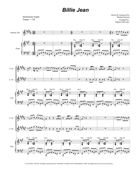 Billie Jean Duet For Soprano And Alto Saxophone Sheet Music