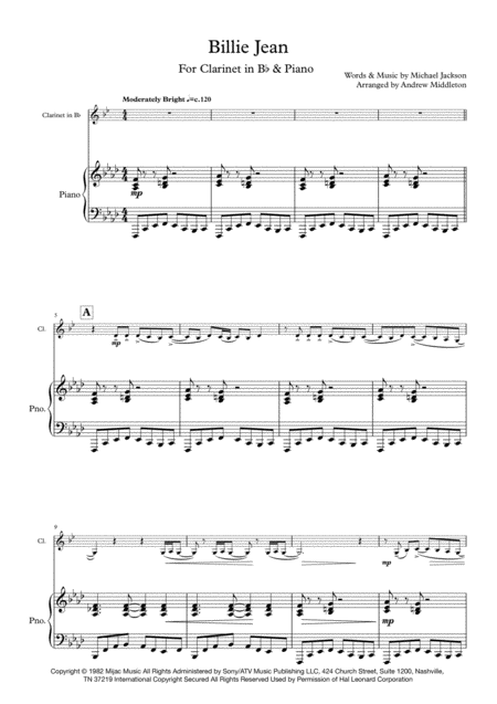 Billie Jean For Clarinet And Piano Sheet Music