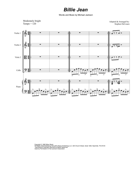 Billie Jean For String Quintet Sheet Music