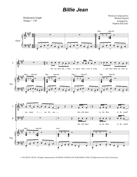 Billie Jean For Tenor And Bass Solo Sheet Music