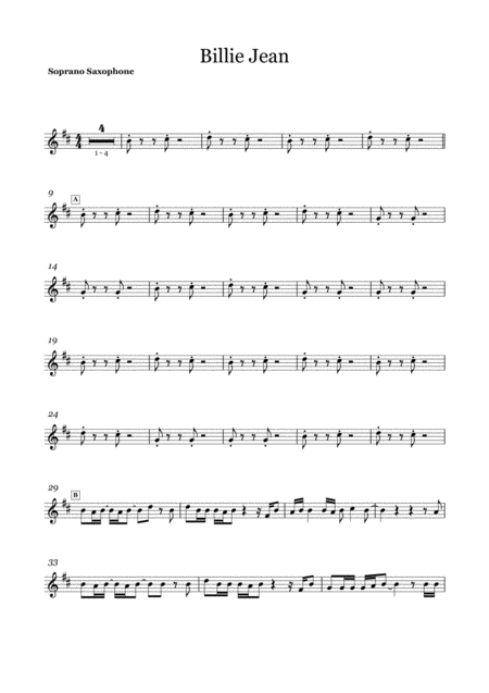 Free Sheet Music Billie Jean Sax Quartet Parts