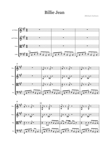 Free Sheet Music Billie Jean String Quartet Score