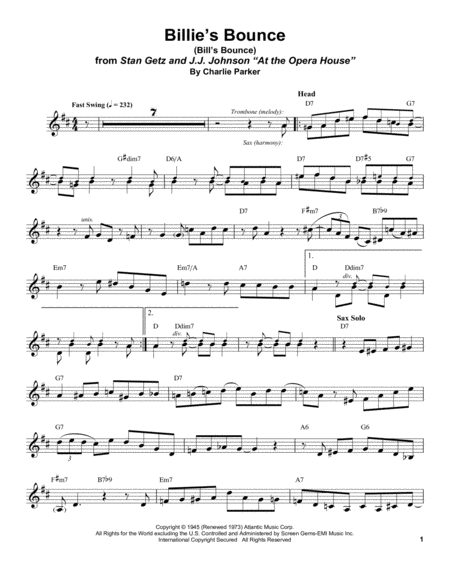 Billies Bounce Bills Bounce Sheet Music