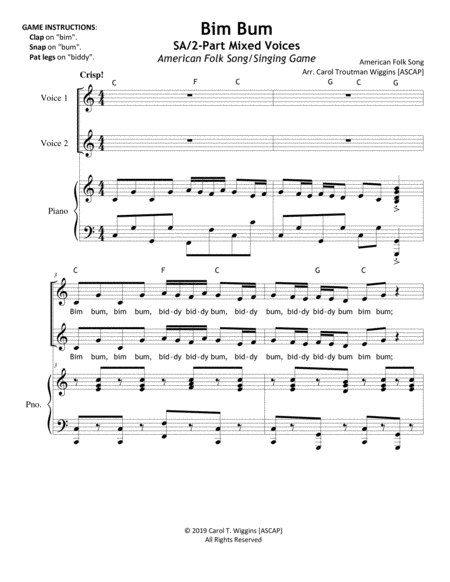 Bim Bum An American Folk Song Game Sa 2 Part Sheet Music
