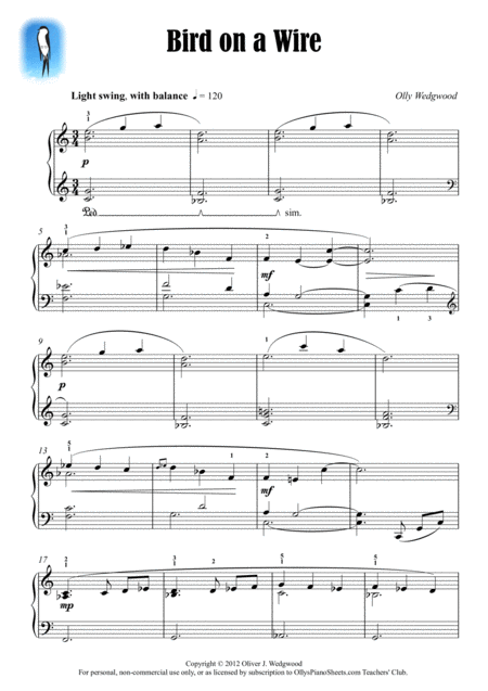 Free Sheet Music Bird On A Wire Jazz Swing Waltz Solo Piano