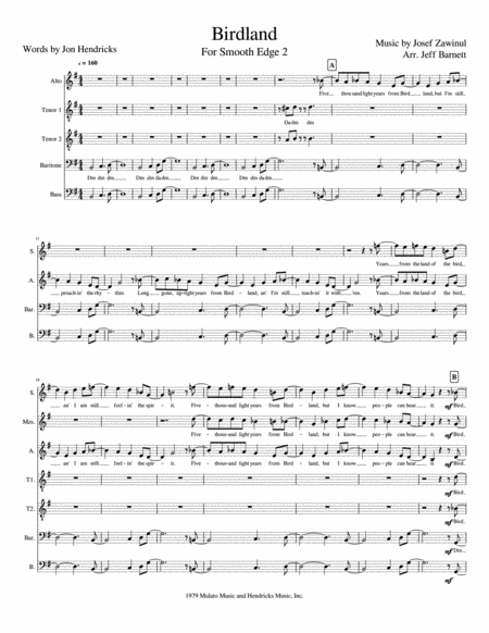 Birdland A Cappella Sheet Music