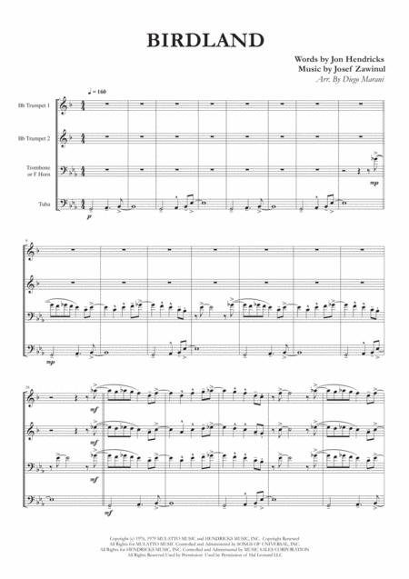 Free Sheet Music Birdland For Brass Quartet