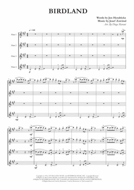 Birdland For Flute Quartet Sheet Music