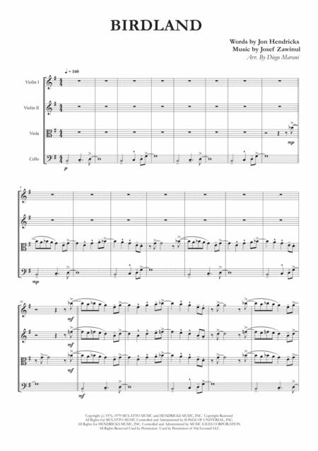 Birdland For String Quartet Sheet Music