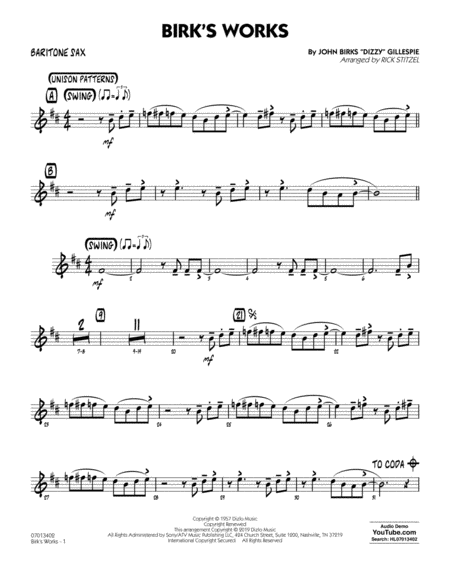 Birks Works Arr Rick Stitzel Baritone Sax Sheet Music