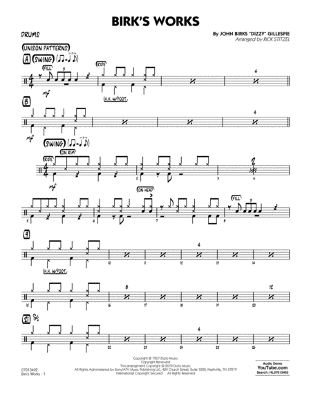 Birks Works Arr Rick Stitzel Drums Sheet Music