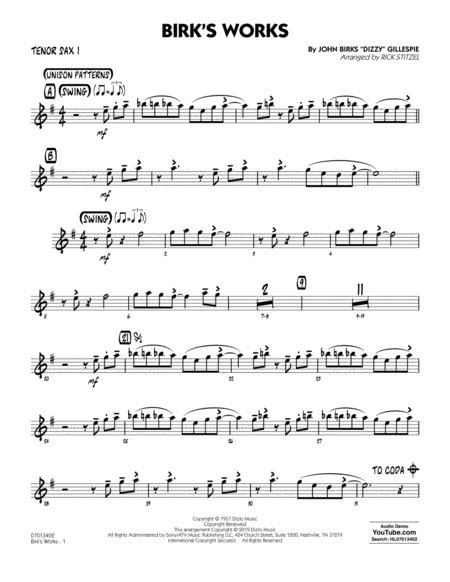 Free Sheet Music Birks Works Arr Rick Stitzel Tenor Sax 1