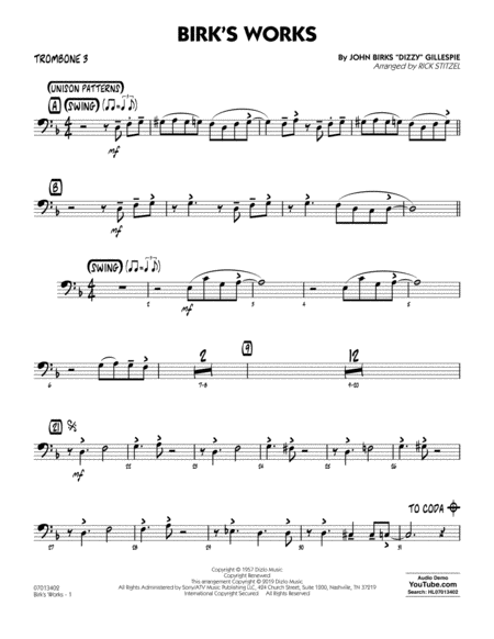 Birks Works Arr Rick Stitzel Trombone 3 Sheet Music