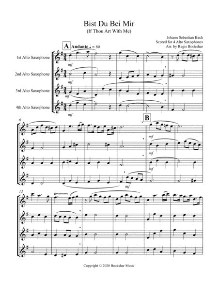 Free Sheet Music Bist Du Bei Mir 4 Alto Saxophones