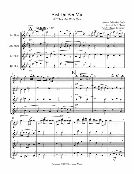 Free Sheet Music Bist Du Bei Mir 4 Flutes