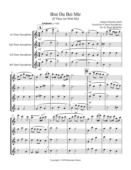 Free Sheet Music Bist Du Bei Mir 4 Tenor Saxophones