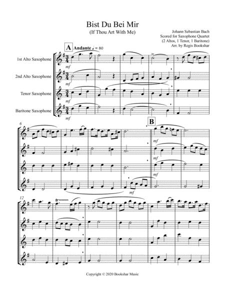 Free Sheet Music Bist Du Bei Mir Saxophone Quartet 2 Alto 1 Tenor 1 Baritone