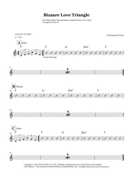 Bizaare Love Triangle Lead Sheet Performed By Frente Sheet Music